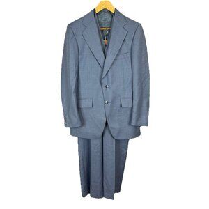 1970s London Fog Bentley Sky Blue 3-Piece Suit 38R Wide-Leg Trousers